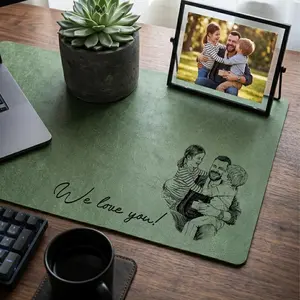 Personalized Sketch Art From Dad Photo Desk Mat, Father's Day Gift For Husband, Daddy Custom Photo Line Art Mouse Pad, Dad Birthday Gift, Father's Day Gifts