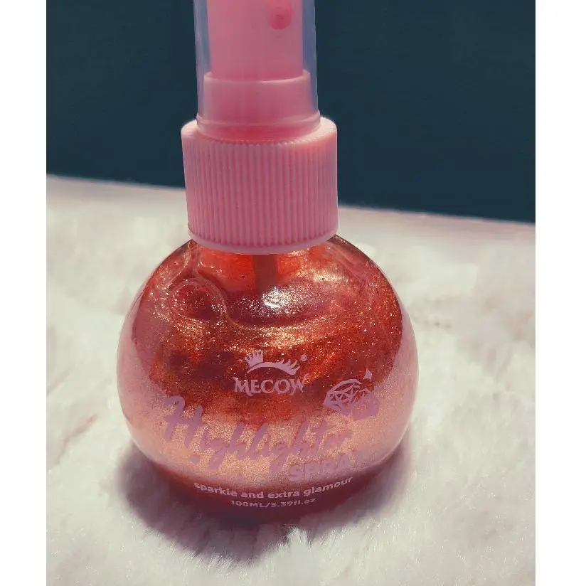 Mecow Highlighter Spray - 100ml, Sparkle and Extra Glamour, Pink Bottle, Perfect for Adding Shine to Your Look