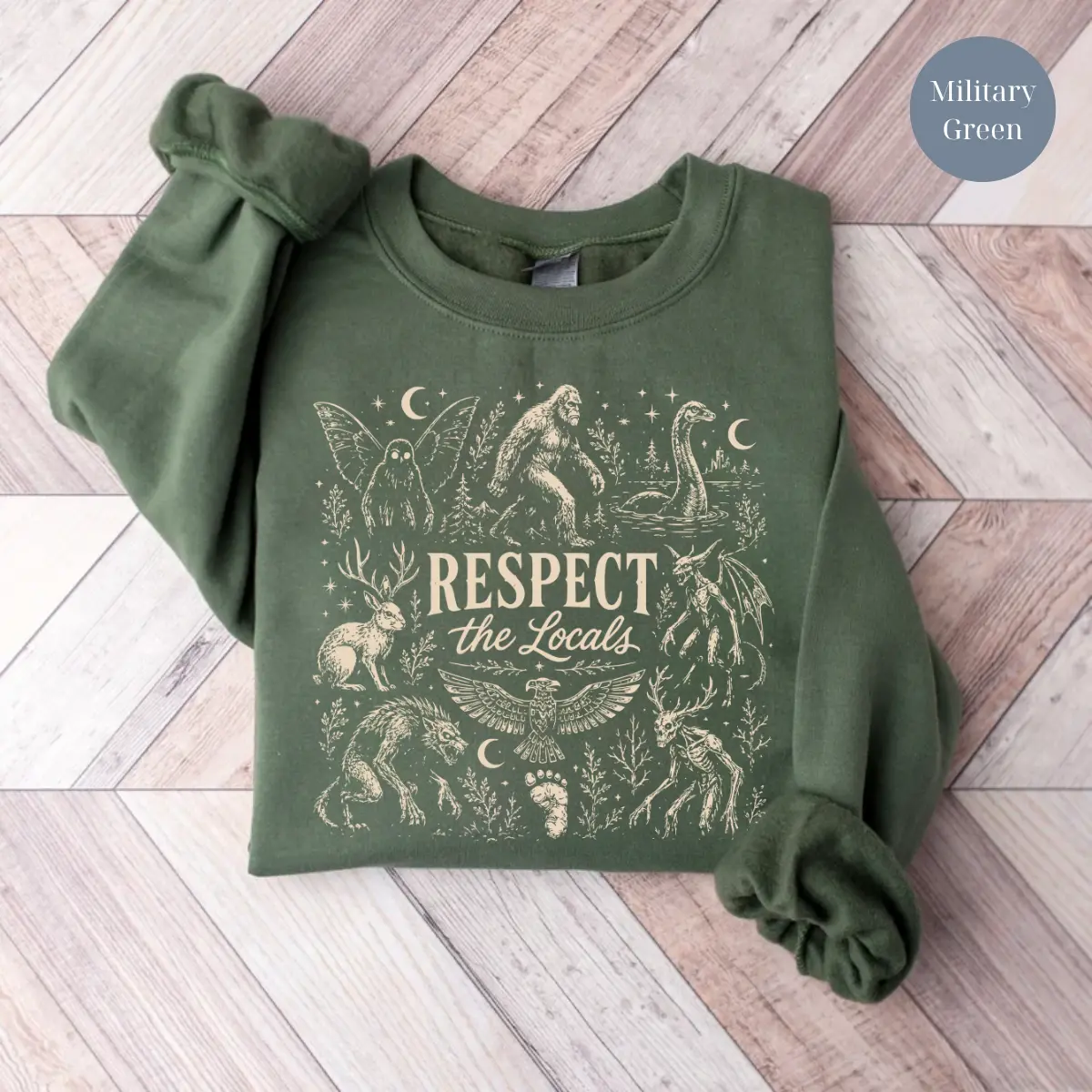Respect The Locals Cryptid TShirt, Bigfoot Sweatshirt, Cryptid Lover Gift, Funny Cryptid Sweatshirt, Mothman Sweatshirt, Nessie Lover Gift