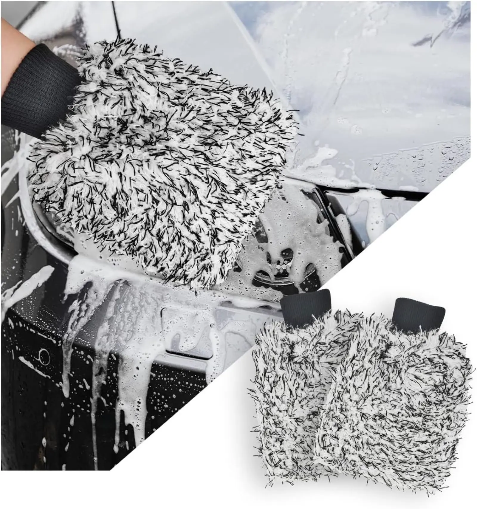 2 PCS Car Wash Mitt, 8"×10" Soft & Scratch-Free Premium Plush Microfiber Washing Glove, Machine Washable Lint Free Absorbent Detailing Wash Mitt, Universal Car Accessories (Gray), Microfiber Cleaning Cloths, Cars Accessories