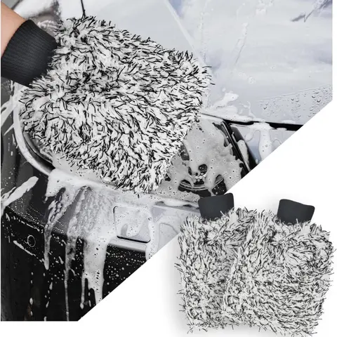 2-Pack Car Wash Mitt (8"×10" Gray) - Soft Premium Plush Microfiber Glove, Scratch-Free Wash, Lint-Free, Absorbent, Machine Washable, Interior+Exterior Use, Car Detailing Products, 2-Count Value, Universal Auto Accessories