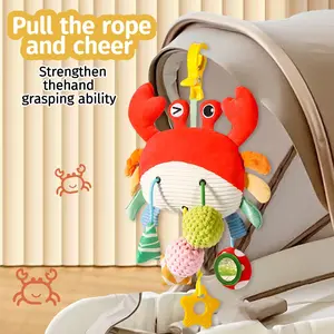 Crayfish Pull Rope Baby Stroller Car Bell Hanging Toy, Newborn Soothing Toy for Boys & Girls, Universal Infant Pram Accessory