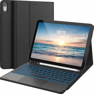 [CHESONA] for iPad 10th Generation Case with Keyboard, 7 Color Backlight, Multi-Touch Trackpad, 2 Wireless Channels for iPad (A16) 11th/10th Gen (2025/2022), Flip Stand Case with Pencil Holder，Black.