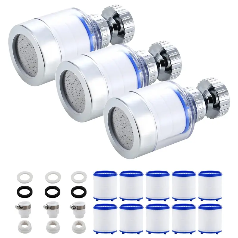 3-Pack Universal Fit 360° Rotating Faucet Water Filter, ABS+Stainless Home Kitchen Sink Filter, Chlorine/Fluoride & Heavy Metal Cut, Prevents Splashing, Installation Fixtures (Computers & Office Equipment, Office Stationery & Supplies, Gifts & Wrapping)
