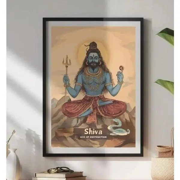 Shiva Print - Hindu God of Destruction Poster, Ancient Hindu Artwork-Unframed canvas poster Decor Photo Room Decoration Colorful Wall Ornaments Artistic