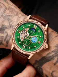 Hollow out Mechanical Watch - High Beauty Light Luxury Men's Watch, Fully Automatic Mechanical Watch, Hollow out Bottom Cover, Leather Strap, Fashionable Business and Leisure Versatile Multi functional Waterproof for Men Automatic Watches