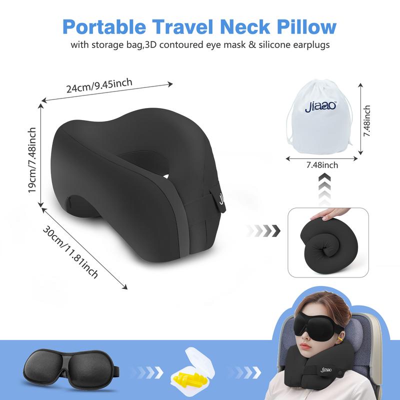 Jiaao 2-in-1 Travel Neck Pillow with 3D Eye Masks & Earplugs - Comfortable Memory Foam U-Shaped Pillow for Airplanes & Naps - Adjustable Velcro & Removable Pillowcase - Portable Storage Bag Included Jiaao 2-in-1 Travel Neck Pillow with 3D Eye Masks & Earplugs - Comfortable Memory Foam U-Shaped Pillow for Airplanes & Naps - Adjustable Velcro & Removable Pillowcase - Portable Storage Bag Included