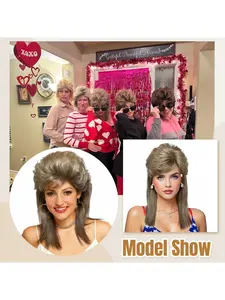 This women's shoulder-length synthetic ponytail wig is perfect for 70s and 80s-themed parties, cosplay, and Halloween. It features vibrant colors and a curly style for a fun retro rock look.