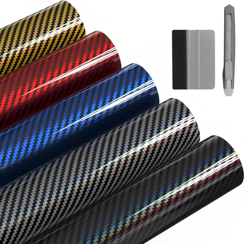7D Gloss Carbon Fibre Vinyl Film Wrap Decal - 60x12in (5FTx1FT) Bubble-Free Self-Adhesive Car Decor Accessories, DIY for Most Popular Car Internal/External Use