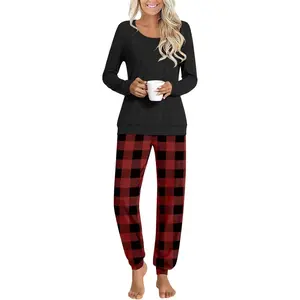 Womens Pajamas Sets, 2 Piece Lounge Pjs Set Long Sleeve Long Pant Ladies Sleepwear with Pockets SoftGift