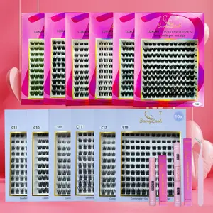 Mixed Length Individual False Eyelashes and Eyelash Glue and Tweezers, 1 Box Natural Look Eyelash Extensions, Self Grafting Curl Eyelashes for Women & Girls, Makeup