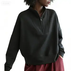 Oversized Sweatshirt-Long Sleeve  Soft Cotton Blend Casual Outdoor Daily Wear Street Style Stand Collar Long Sleeve Solid Jumper For Women Comfortable Fashion Trend