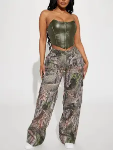 Bree Camo Stretch Cargo Jean - Olive/combo