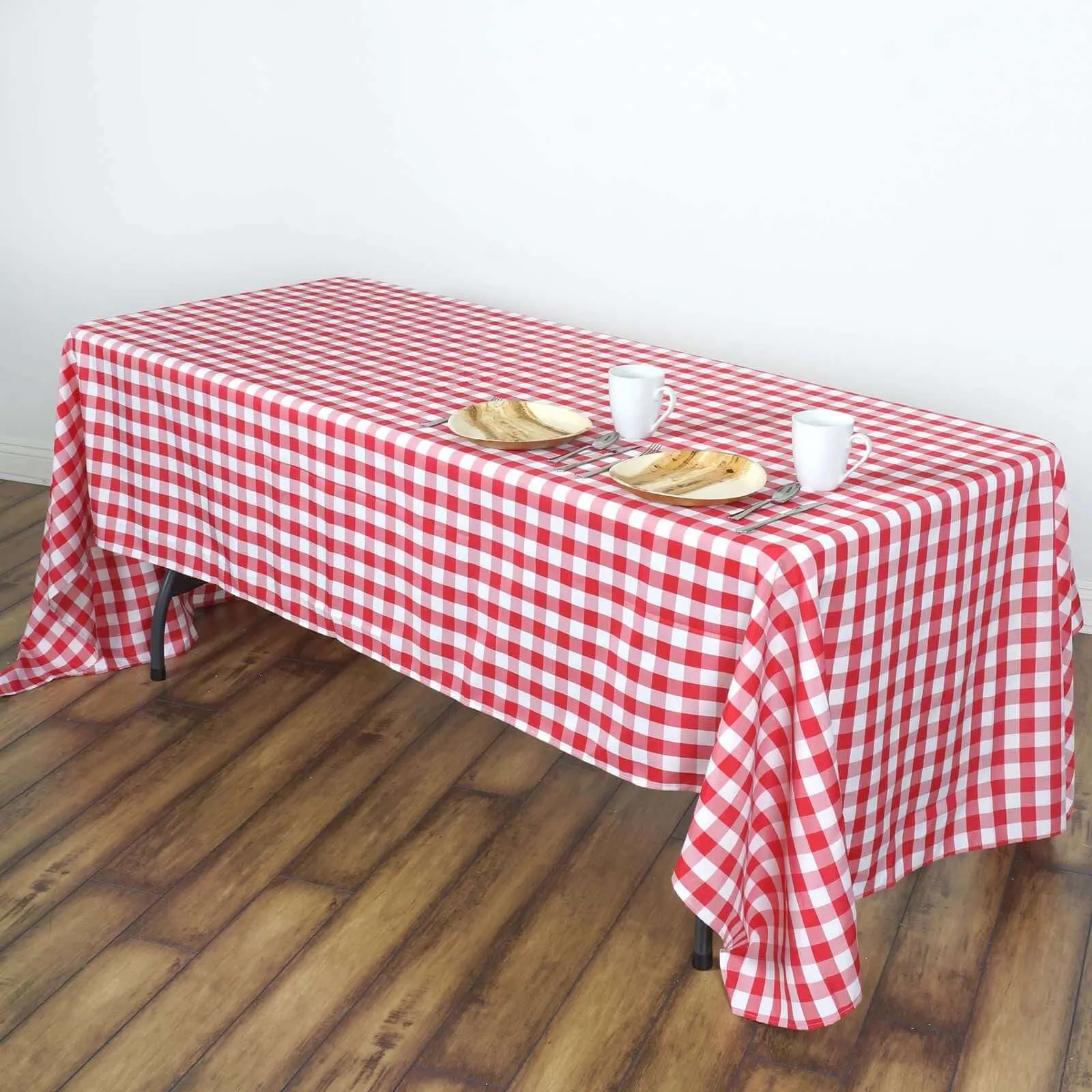 Polyester Rectangle Tablecloth 60"x102" White-Red Checkered Buffalo Plaid - Indoor Outdoor Decorative, Machine Washable for Gatherings, Gender Reveal, Buffet