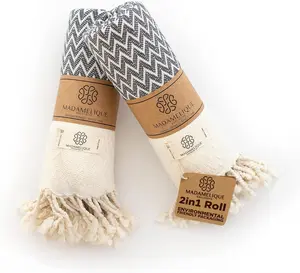 Madamelique Exclusive Hand Towels Set of 2-18 x 40 Inches - Decorative Bathroom Peshtemal Towel for Hand, Face, Hair, Yoga, Tea, Dishcloth, Kitchen and Bath - 100% Pure Cotton (Gray)