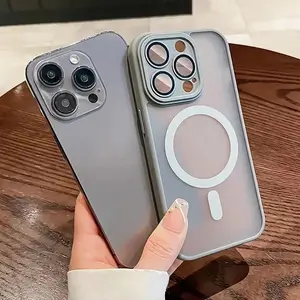 Luxury Magnetic Wireless Charging Phone Case for iPhone 17 16 15 14 13 12 11 Pro Max plus Matte Translucent Hard Pc Armor Shockproof Camera Lens Case