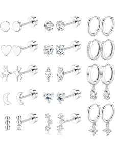 Hypoallergenic Flat Back Earrings for Women Gold Plated Steel Stud Hoop Earrings for Sensitive Ears Stainless Steel Earrings Flatback Stud Cartilage Earring Set Hypoallergenic Post Earrings Stud Earring Jewelry