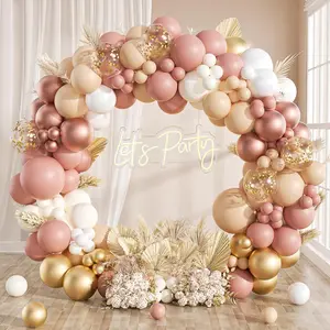 136Pcs Boho Balloon Garland Kit with Blush, Pink, Nude, Ivory, and Rose Gold Balloons