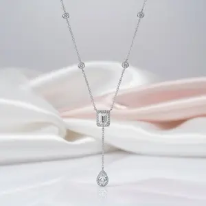 3ct Emerald Cut and Pear Cut Diamond Option Necklace