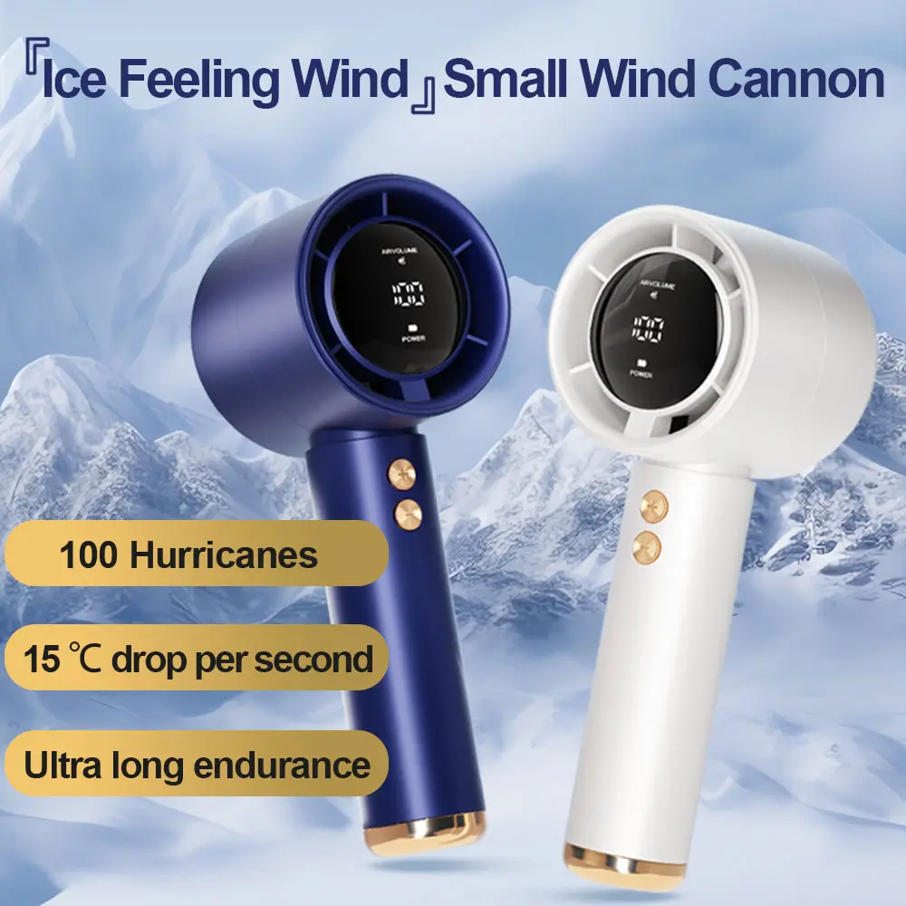 Strong wind portable USB high-speed handheld fan 13000RPM 100 gears adjustable brushless motor mini fan large capacity battery portable fan digital display small hair dryer summer cool artifact face cooling electronic equipment