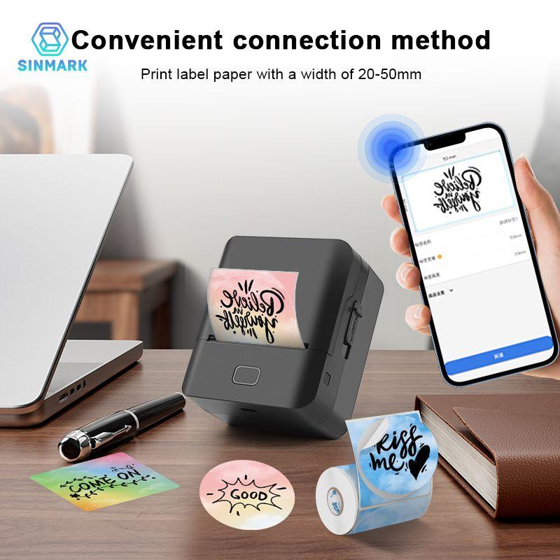 Sinmark Sk20 Wireless Portable Label Printer + 6 Label Rolls, USB Rechargeable, Compatible with iOS/android/windows, Ideal for Barcodes, Retail, Gifts, Portable Handheld Printer