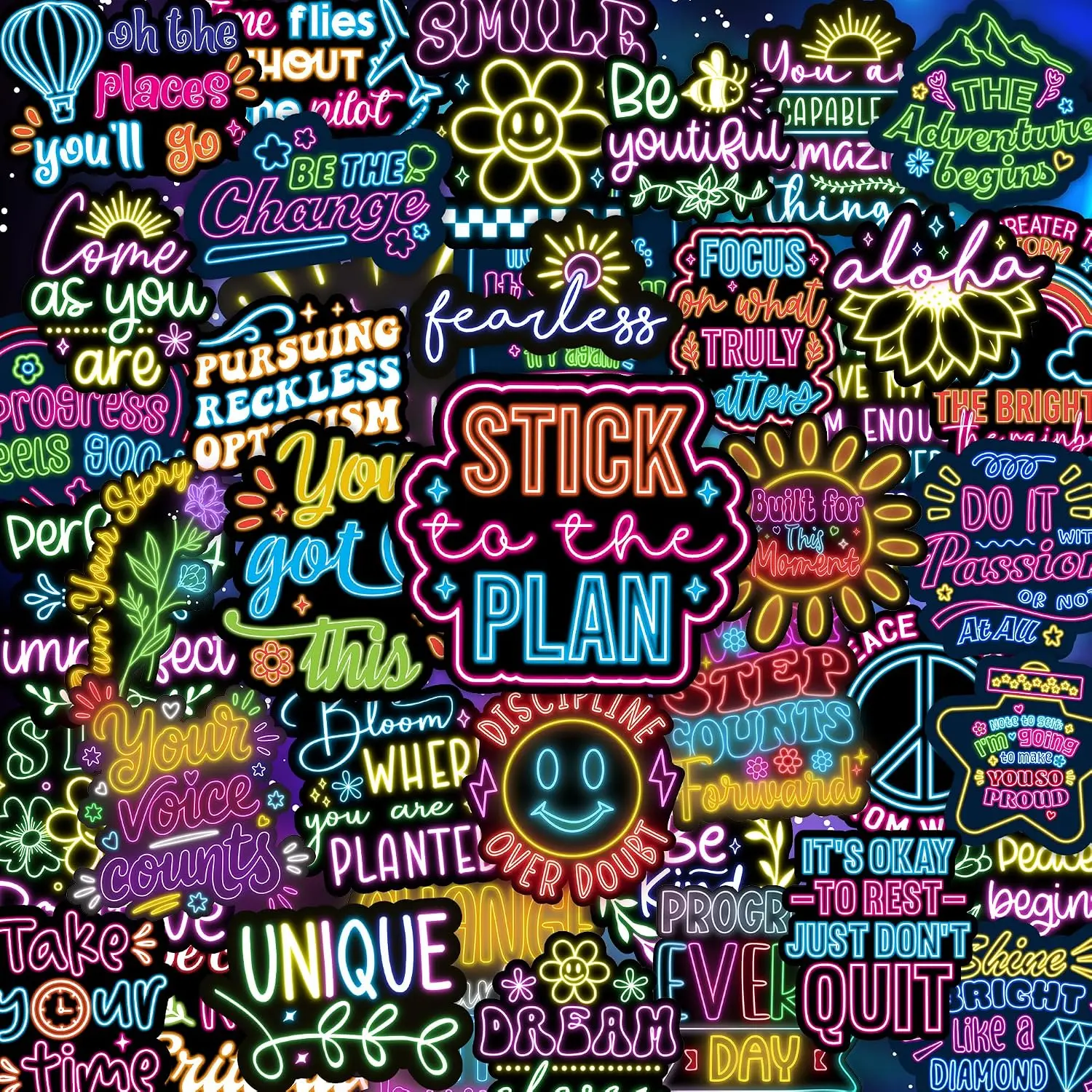 310 Neon Affirmation Stickers, Holographic Motivational Sticker Pack, Positive Journal Encouraging Shiny Quotes for Kids, Teachers, Classroom, Waterproof Scrapbook Supplies