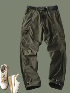 Summer Men's Quick-Dry Work Pants, Lightweight Breathable Casual Straight-Leg Loose Fit with Belt, All Seasons Fitted Long/pants