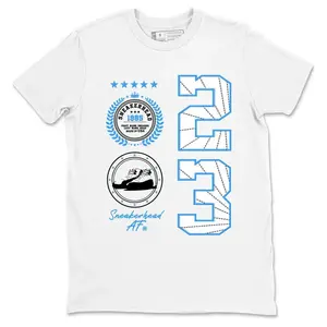 AJ12 White and Uni Blue Match Shirt, Sneaker Emblem 23 Graphic Tee, 90s HipHop Tee, Gift For Women and Men, Unisex T-Shirt, Cozy Gift