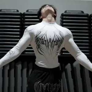 Men's high-neck printed slim-fit long-sleeved quick-drying and breathable sports and fitness top (trendy style)