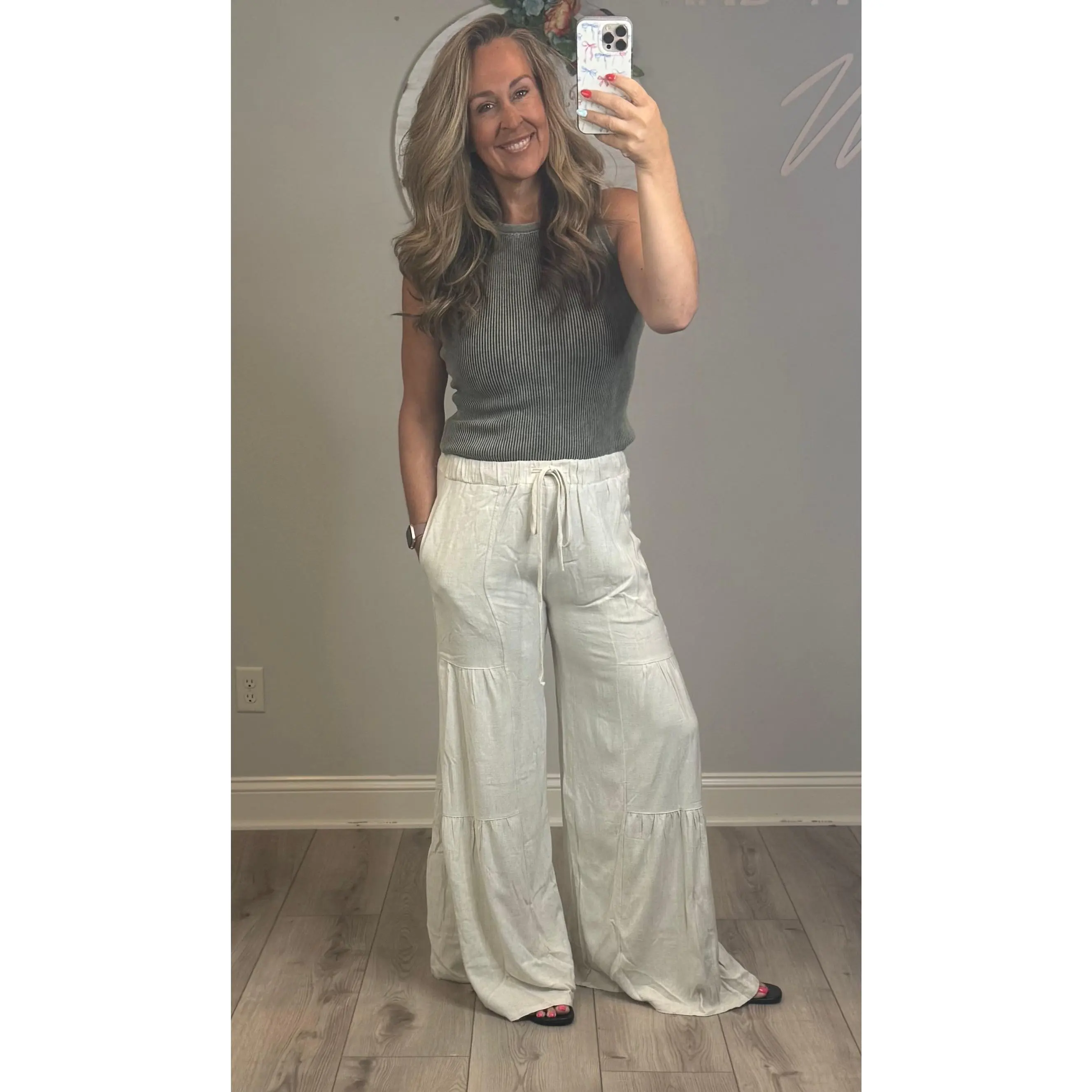 Linen Blend Tiered Wide Leg Palazzo Pants