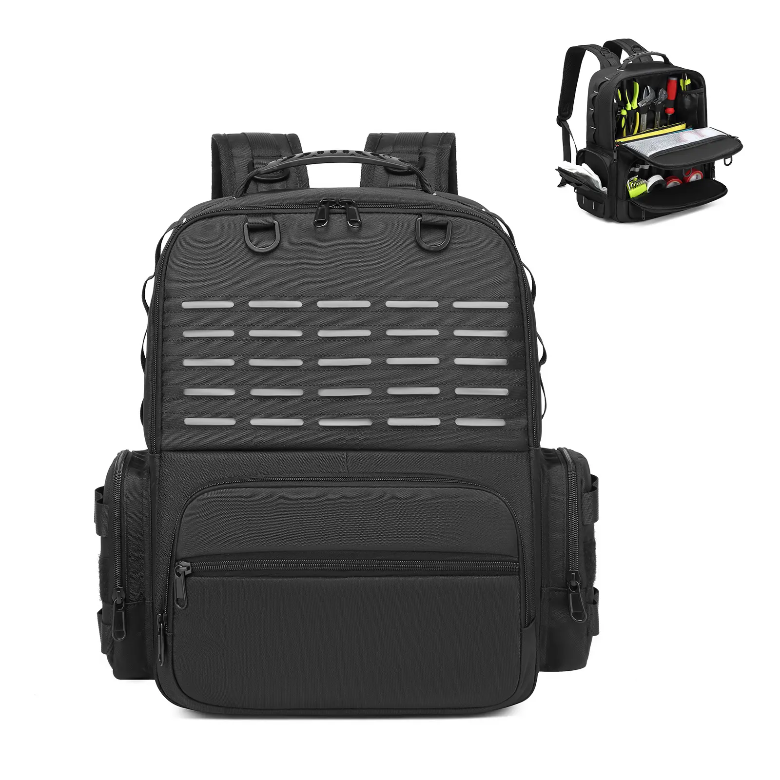 Heavy-Duty 2-in-1 Tool Backpack - Wear-Resistant Oxford Cloth Bag with Front Laser-Cut MOLLE Panel, Multi-Compartment Large-Capacity Storage for Electrician, HVAC Repair Workers