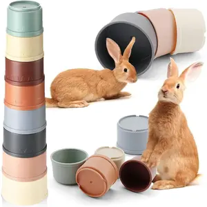 8 Pcs Colorful Stacking Cups for Rabbits and Small Animals, Different Sizes Nesting Bunny Toys for Hiding Food and Playing