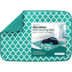 Dish Drying Mat - Microfiber Kitchen Counter Mat, Super Absorbent & Quick Dry Dish Drying Pad for Dishes, Utensils, Pots & Pans - Large Reversible Drying Mat for Kitchen Countertops, Coffee Bar, Green