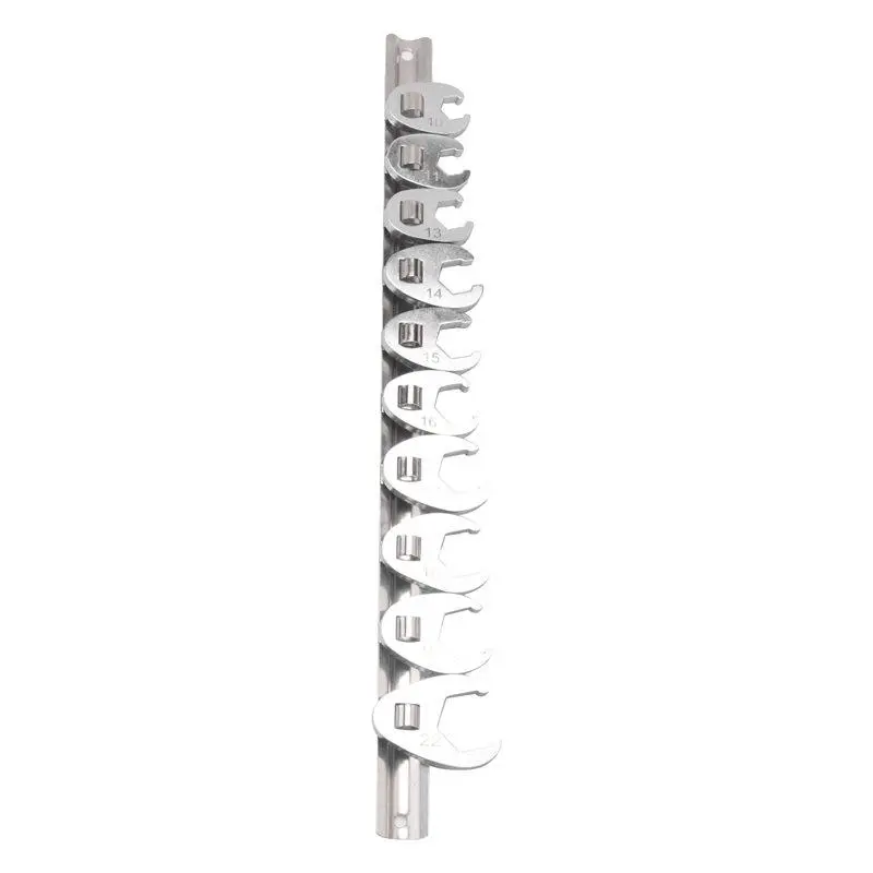 10Pcs Chrome Plated Crowfoot Head Wrench Multi-Size Set, 3/8In Drive Open End Spanner with Metric & SAE (10-22mm) for Small Animal Pet Toy Maintenance