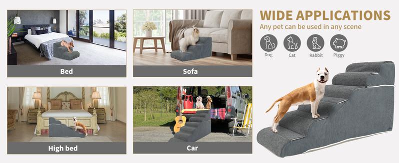Naudacaa Dog Stairs for Small & Large Dogs and Cats, 6/7 Steps Dog Ramp for High Beds, Couch, Sofa, Waterproof Pet Steps with Removable Washable Cover