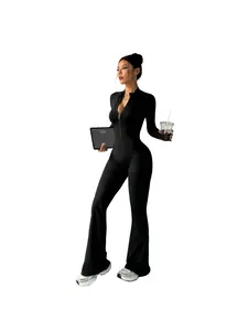 Women's Tight-Fitting Sports Workout Jumpsuit Yoga Sexy Peach Hip Fitness Wear Pilates One-Piece Flared Pants Sporty Comfy Jumpsuit
