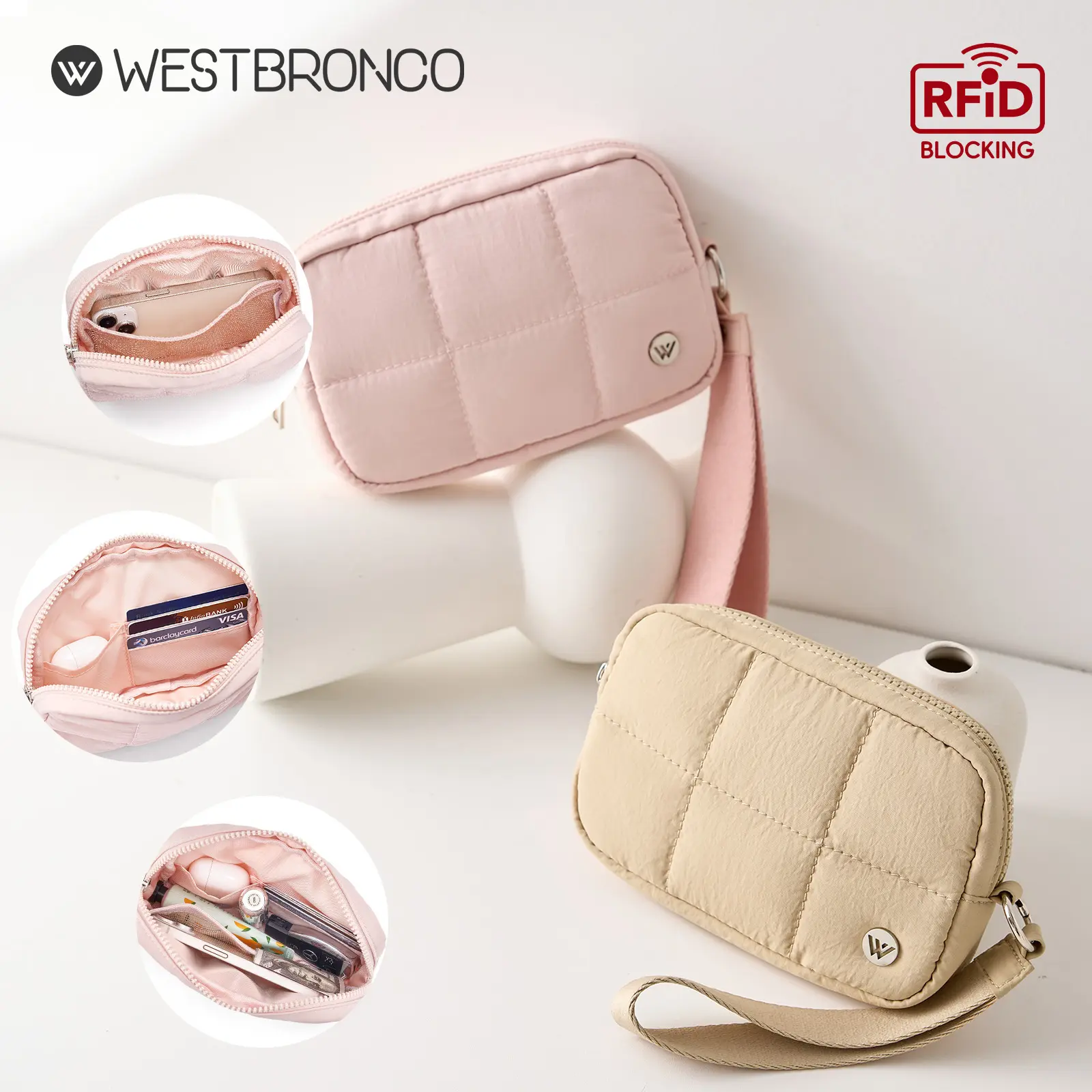 WESTBRONCO Bubble Makeup Pouch Chic Puffer RFID Wristlet Wallet for Women Travel Cosmetic Organizer for Mom, Ourdoor Waterproof Phone Wallet for Girls Gift for her Summer Tendy Purse SummerSale