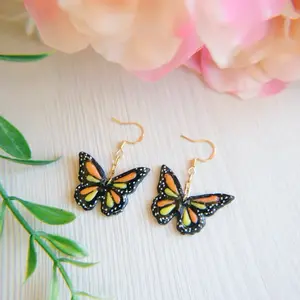 Hand Painted Monarch Butterfly Polymer Clay Earrings