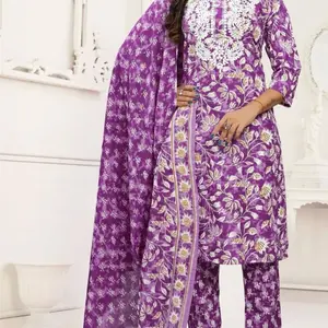 Beautiful cotton kurti with pant and Dupatta set