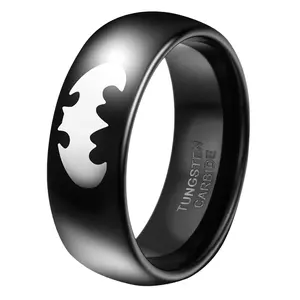 OIDEA Batman Tungsten Carbide Couples Ring - 6mm Dark Gothic Heavy-Duty Metal Wedding Band for Men & Women, Tungsten Carbide Rings, Dark Gothic Rings