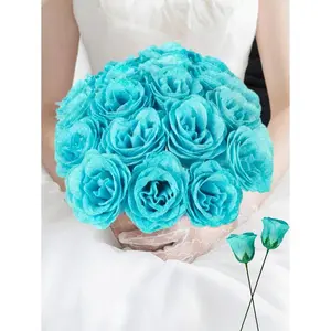 12Pcs 2. 76" Glitter Roses Bouquet, DIY Fake Glitter Flowers Bouquet, Light Blue Plastic Faux Flower, Artificial Rose Flower, Everlasting Shiny Artificial Rose Bouquet For Anniversary, Engagement, Wedding Gift, Home Decor, Office Kitchen Decor, Party Deco