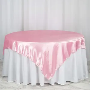 Satin Table Overlay 72"x72" Pink - Wrinkle Resistant & Smooth Table Topper