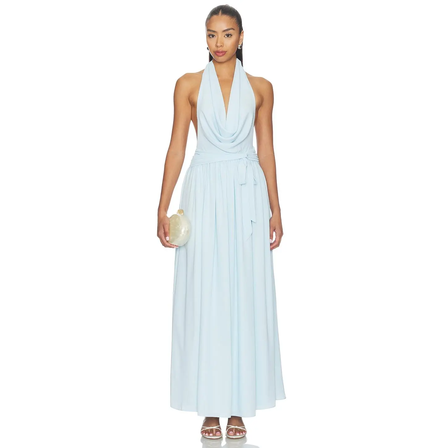 MORE TO COME Athena Drape Maxi Dress in Baby Blue