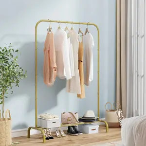 LINZINAR Durable Metal Clothes Rack Stand - Floor-Mounted, Freestanding, Hanging Coat Organiser - 49.4in x15.9in x61.3in, with Shoe Rack & Hangers, Simple Black for Entryway, Bedroom, Floor-Mounted Coat Racks