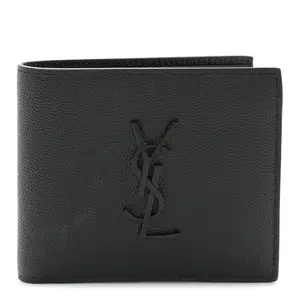 Pre-owned Yves Saint Laurent Leather Small Leather Goods Grain De Poudre Monogram Monochrome Bifold Wallet Black