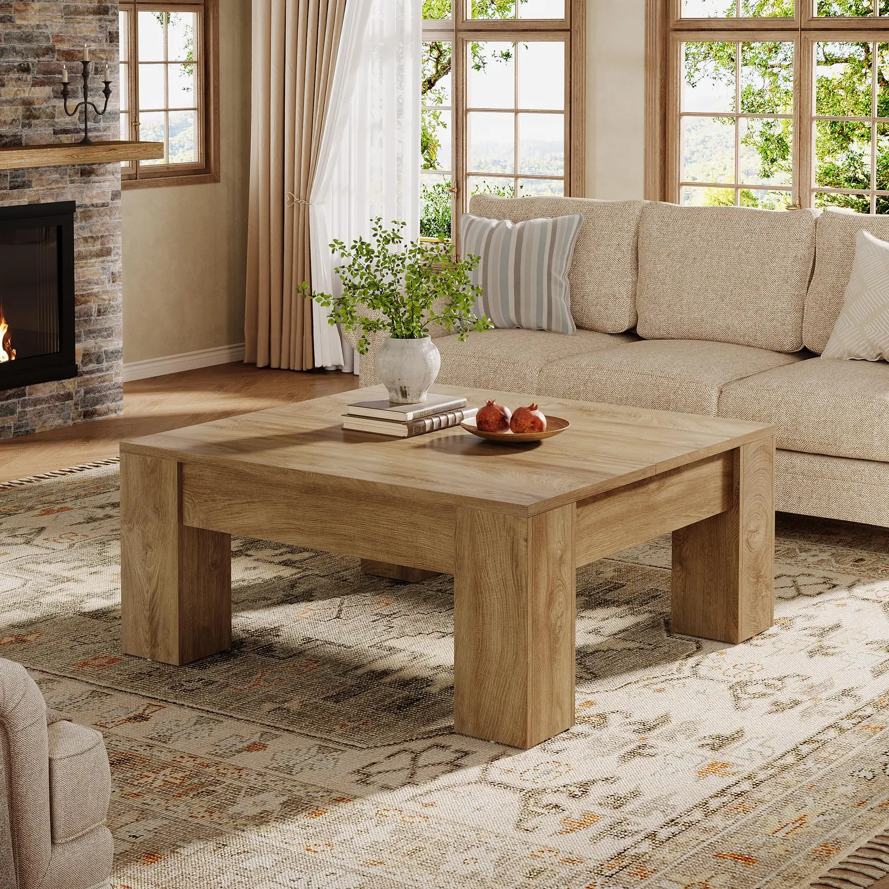 Tribesigns 39-Inch Farmhouse Coffee Table for Living Room, Rustic Wooden Square Table with Sturdy Legs, Easy Assembly
