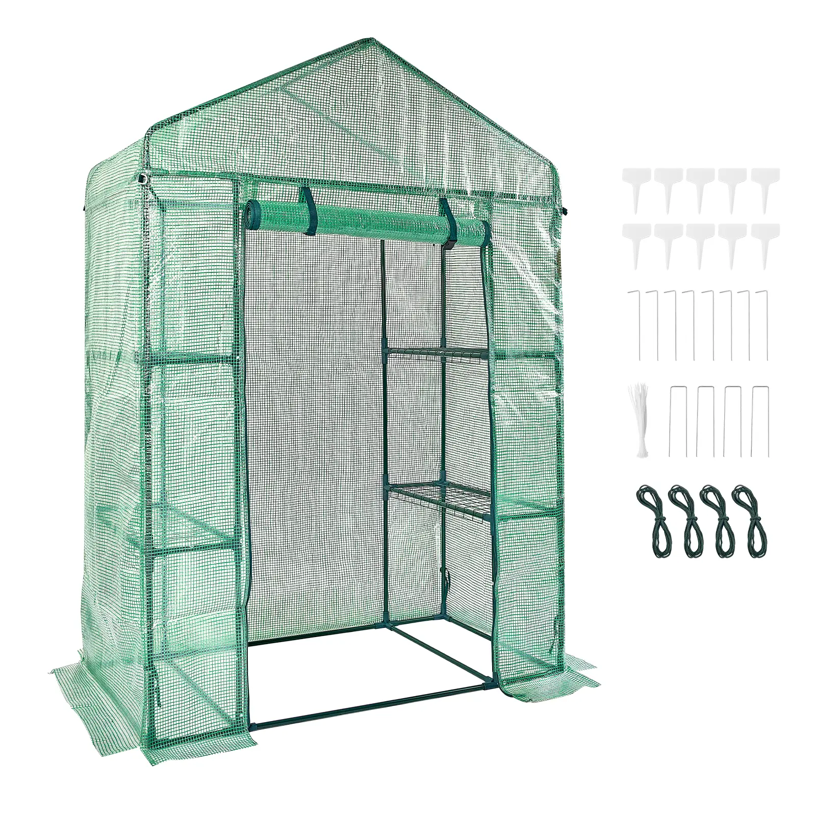 VEVOR Outdoor/Indoor Walk-in Garden Greenhouse, 4.6x2.4x6.7 ft, Heavy-Duty Tubes Steel Frame, High-Strength PE Sun Protection Cover, Shelving, Doors, Windows, Quick Setup, for Planting & Storage, Father's Day Gift