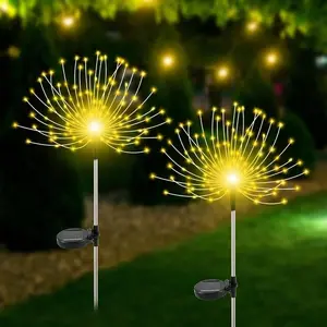 Solar Garden Lights Outdoor Waterproof, Yard Lighting, 2 Pack 200 LED Solar Firework Lights Decorative Garden Décor Outside for Flowerbed Pathway Party Christmas Decoration, Warm White Yard Lighting