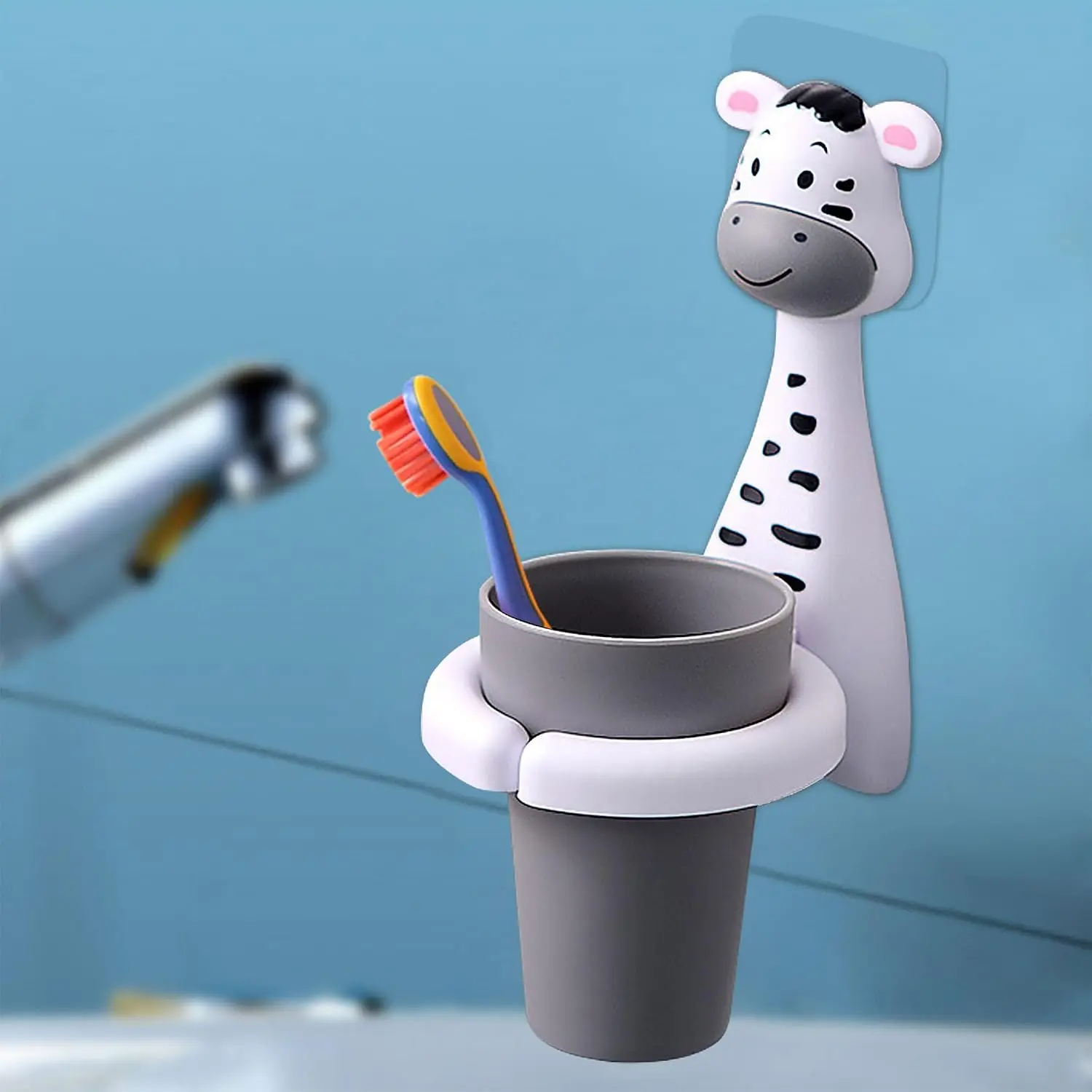 Kids Toothbrushes Holder Animal Tooth Cup Holder Wall Mounted Sucker Toothpaste Set Cute Toothpaste Rack Mouthwash Cup Rack for Children,No Punching Shelf Bracket with Cup