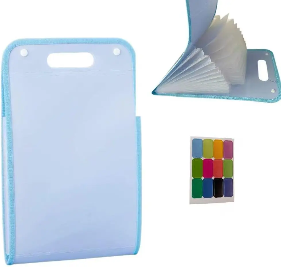 13 Pockets Expanding File Folder A4, Upgraded Canvas Hemming Accordion Document Organizer with Portable Handle & Dual Snap Buttons, Waterproof Paper Folder with Color Labels for School Office Home